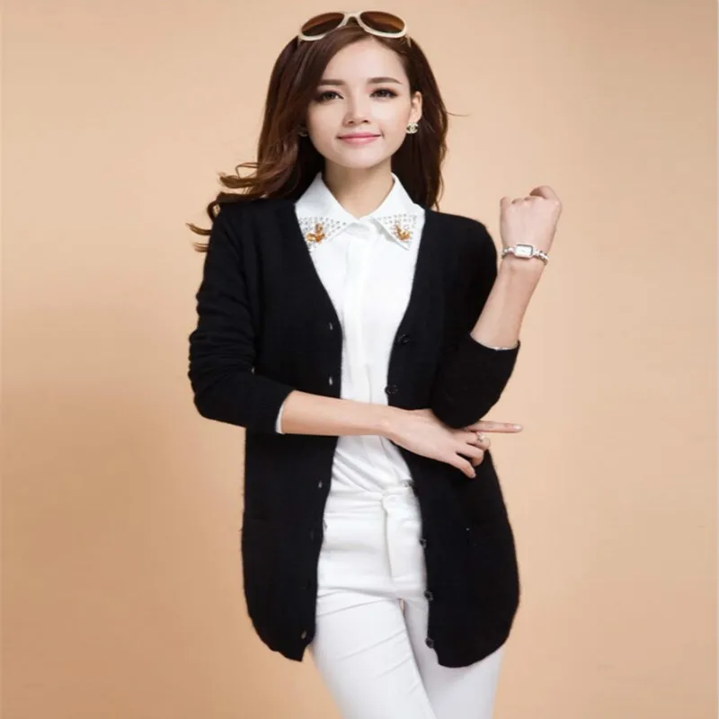 Chun Qiu lady's cardigan long-style woolen knit sweater baggy cashmere sweater large size wool long-sleeved sweater coat Chun Qiu lady's cardigan long-style woolen knit sweater baggy cashmere sweater large size wool long-sleeved sweater coat