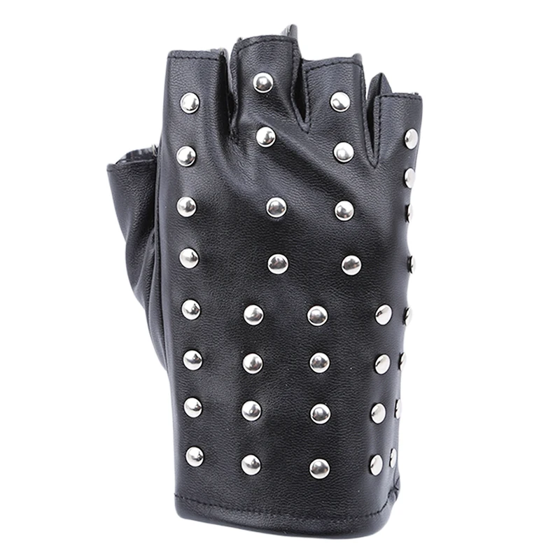 

Women 2019 Fashion Fingerless Rivet Gloves Black Gloves Hot Womens Hip-hop Punk Half Finger PU Leather Gloves Half Finger Mitten