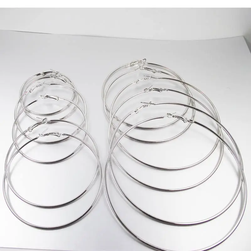 Big Circle Smooth 5cm 10cm Gold Silver Ear Metal Large Basketball Hoop Earrings Women Fashion Jewelry
