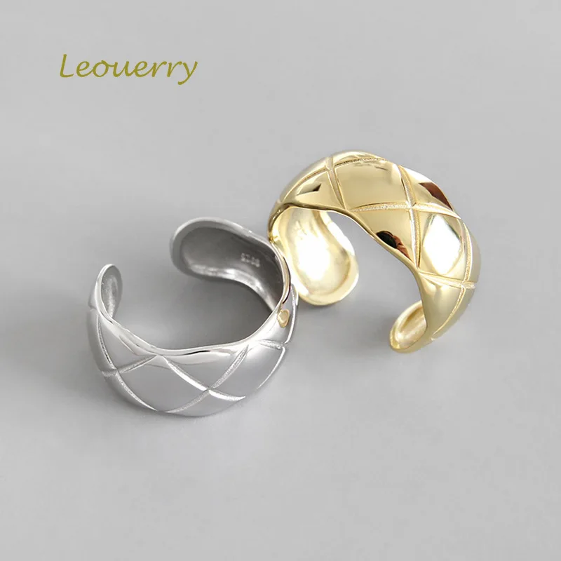 

Leouerry 925 Sterling Silver Rhombic Plaid Vintage Do The Old Wide Open Rings for Women Man Jewelry