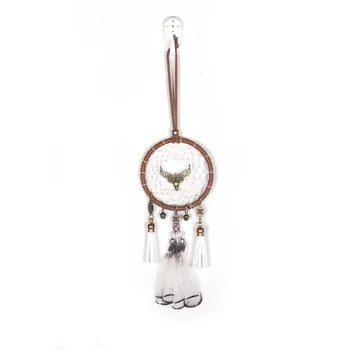 

Feather Crafts Dream Catcher Boreal Europe Style Deer Head Wind Chimes Handmade Net for Wall Hanging Car Home Decoration