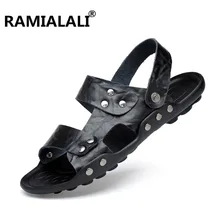 Мужские кроссовки с дышащими сетчатыми вставками, кожа, летняя мужская обувь, сандали Модные мужские сандалии пляжная обувь мягкая подошва воздухопроницаемые тапочки большие Размеры; размеры 36-47