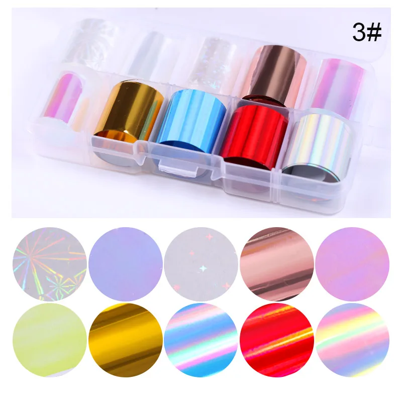 10 Rolls/Box Holographic Nail Foils Nails Wraps Multi-pattern Colorful Transfer Sticker Decals Tips Nail Art Decorations - Цвет: 26