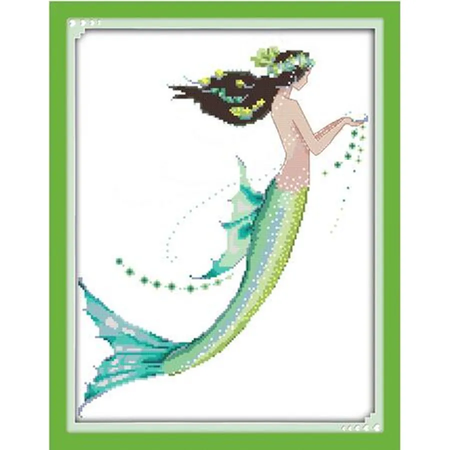 Blu Della Sirena Della Ragazza di Angelo FAI DA TE Pittura Contati Punto Croce Kit 14CT 11CT Stampato DMC punto croce Ricamo Set Cucito