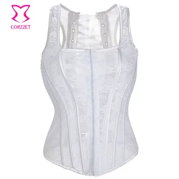 

XS-XXL Sexy Transparent Floral White Lace Corset Bustier Tops Corpetes E Espartilhos Women Corsets and Bustiers Wedding Lingerie