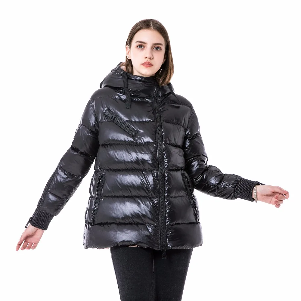 New Arrivals Winter Short Women Down Coats Black Thick Warm Leather Jackets Windproof Zipper