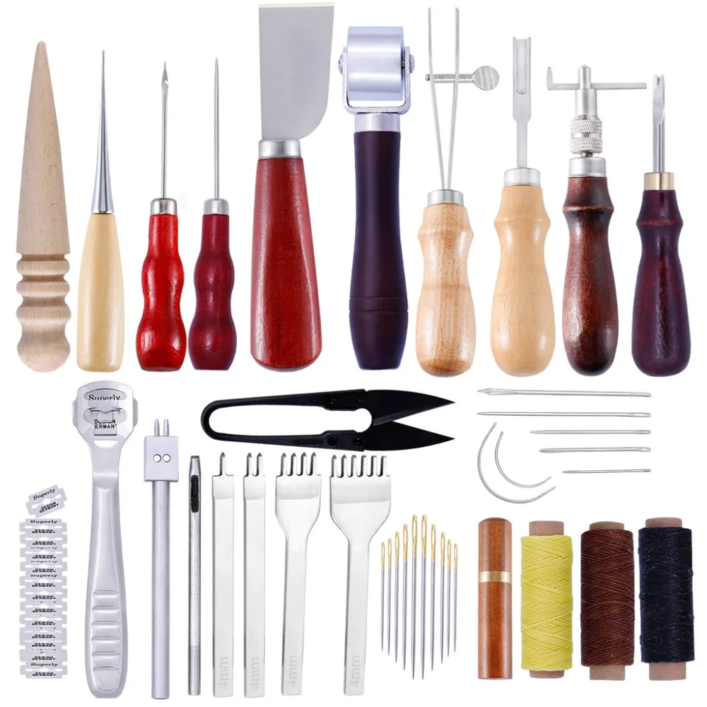 

1Set Professional Handmade Sewing Leather Craft Tools Kit Punch Stitching Carving Working Groover Accessories