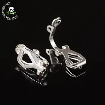 

Brass Clip-on Earring Components for Non-Pierced Ears, Silver Color, about 6mm wide, 13mm long, 7mm thick, hole: 1mm