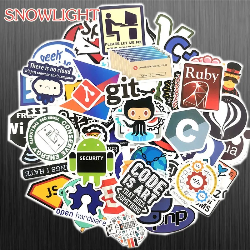 

50Pcs/Lot Programming Stickers Internet Java JS Php Html Cloud Docker Bitcoin Logo For Geeks Hackers Developers DIY Laptop Phone