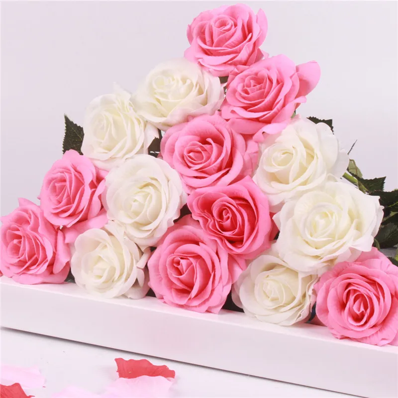 white light pink 15 шт/лот шелк реальные на ощупь розы искусственный великолепный цветок свадебные поддельные цветы для украшения для домашнего праздника подарок на день Святого Валентина искусственные цветы тычинки цветов декор дома - Цвет: white light pink