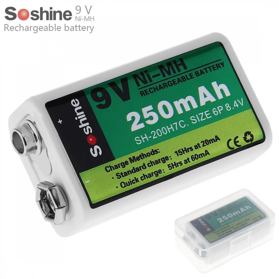 Soshine 9V 250mAh 6F22 Ni MH аккумуляторная батарея + Портативная Батарейная коробка для