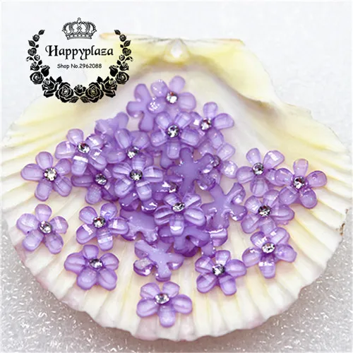100pcs 10mm Glitter Rhinestone Resin Five-Petal Little Flowers Resin Flatback Cabochon DIY Jewelry/Phone Decoration - Цвет: purple 100pcs