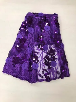 

Purple high quality French Nigerian beads sequins net lace,African tulle mesh sequence lace fabric for party dress 5yards/lot(4