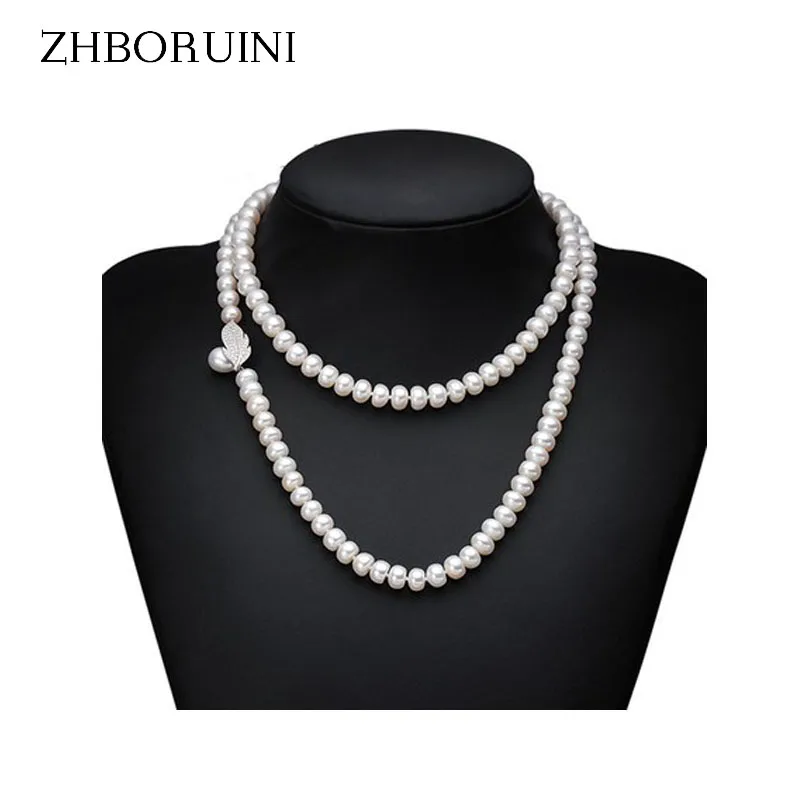 ZHBORUINI Genuine Pearl Necklace Natural Freshwater Pearl Long Necklace
