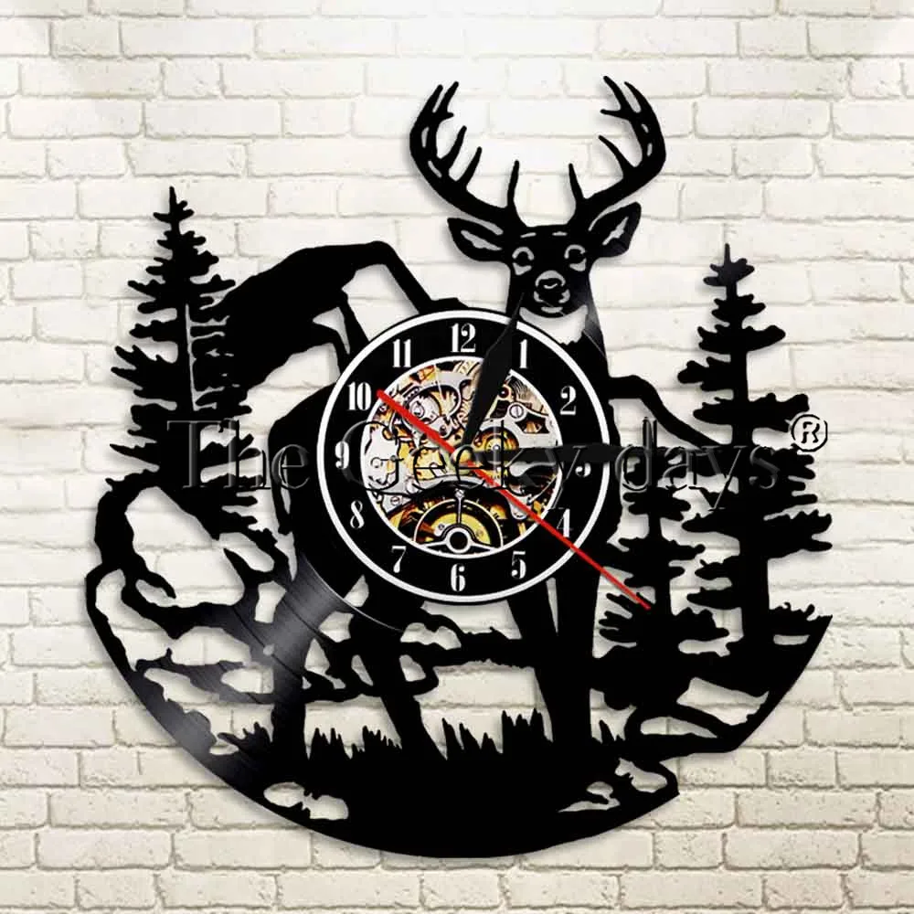 1Piece Deer Head Vinyl Record Wall Clock Wild Animal Unique Modern Art