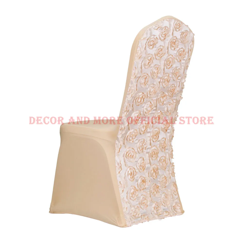 Универсальные чехлы на свадебные стулья, 50 шт., эластичные чехлы на стулья из спандекса с 3D розочками, красные, белые, золотые, для отелей, вечерние, банкетные