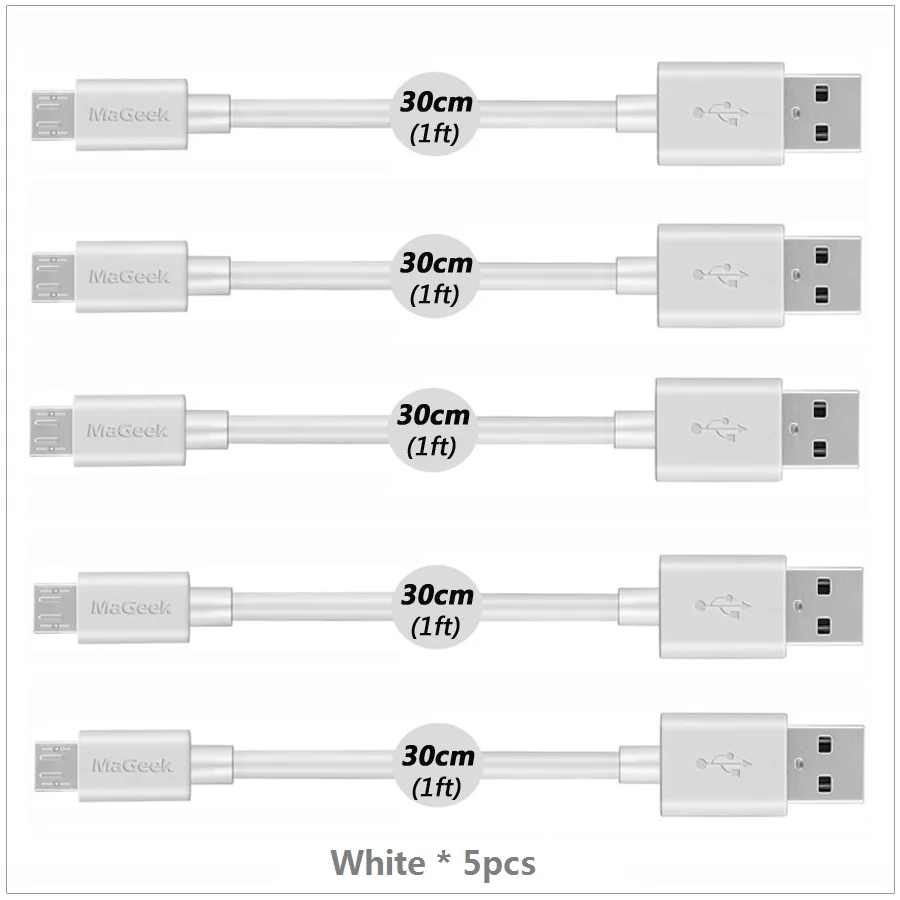 [5 штук] MaGeek 30 см/1 фута x 5 шт. короткий Micro USB кабель высокоскоростное зарядное устройство кабели для мобильных телефонов для samsung htc Xiaomi