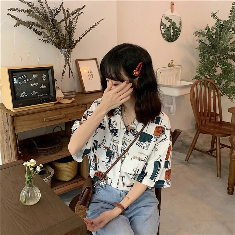 Women Shirt New Summer Loose Casual Blouse Female Short Sleeve Shirt Flower Print Women Tops XZ426