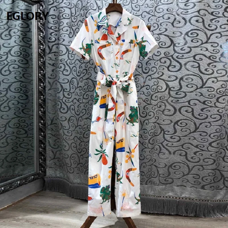 

High Quality Jumpsuits 2019 Spring Summer Short Sleeve Jumpsuit Women Notched Collar Cute Animal Floral Print Casual Jumpsuits