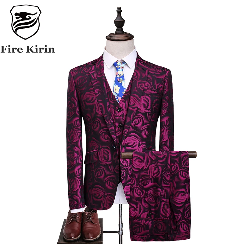 Fire Kirin Floral Suit Men 2017 Purple Rose Flower Pattern Wedding ...