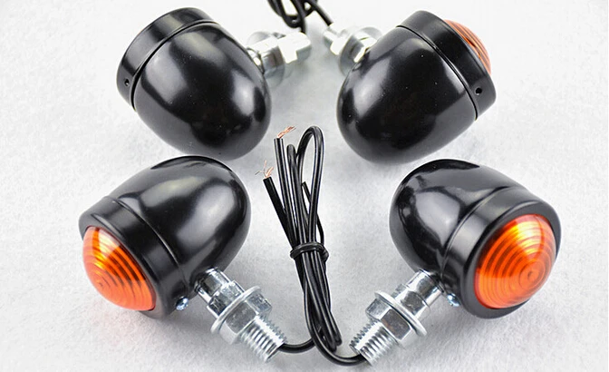 

4pcs/Lot Black / silver Bullet Steel Housing Motorcycle Turn Signal Indicator Light yellow Light Cafe Racer Free Shipping