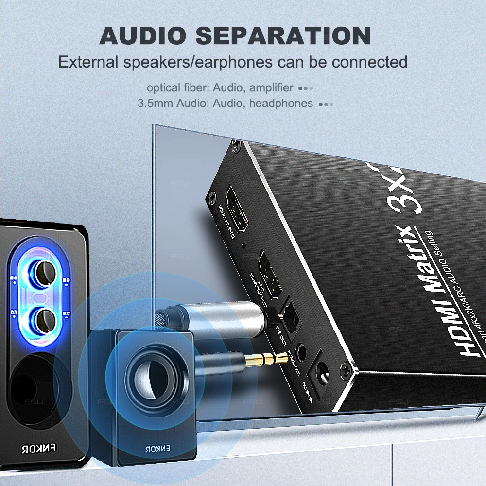  HDMI Matrix 3 In 2 out HDMI Switch 2.0 4k 60Hz HDR 3x2 Audio Extractor ARC Dolby sound for XBOX HDT