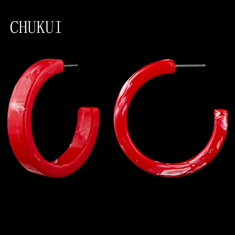 

CHUKUI Simple Acetic Acid Hoop Earrings For Women Charm Red Big Circle Resin Earrings Half Round Hypoallergenic Earrings
