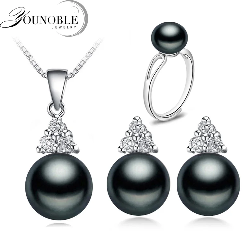 

Freswater Pearl Jewelry Set 925 Silver Women,Real Wedding Pearl Jewelry Earring Sets Anniversary Mom Birthday Best Gift Black