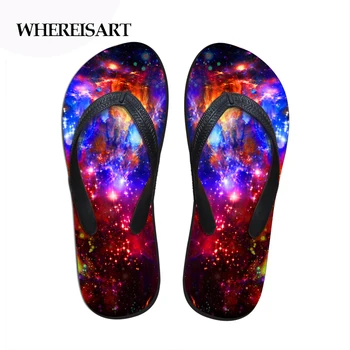 

WHEREISART Galaxy Star Print Women Summer Shoes Women Summer Flip Flops Shoes Sandals Slipper Outside Flip-flops Beach Slipper