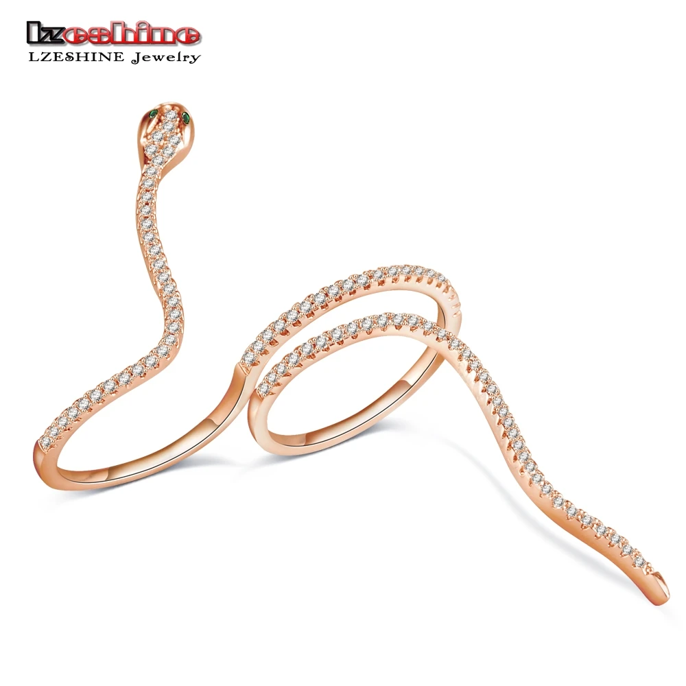 

LZESHINE Fashion Punk Snake Finger Ring For Women With Green Eye Tiny CZ Inlayed Bague Round Party Jewelry Anel Feminino CRI0440