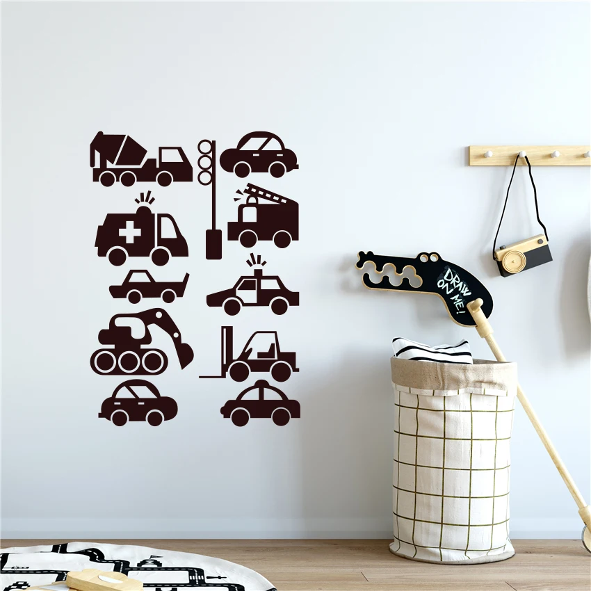

Cartoon Art Decor Wall Decals Car Construction Vehicle wall stickers for kids rooms Quote Home Decor Wall Decals Mural Poste J69