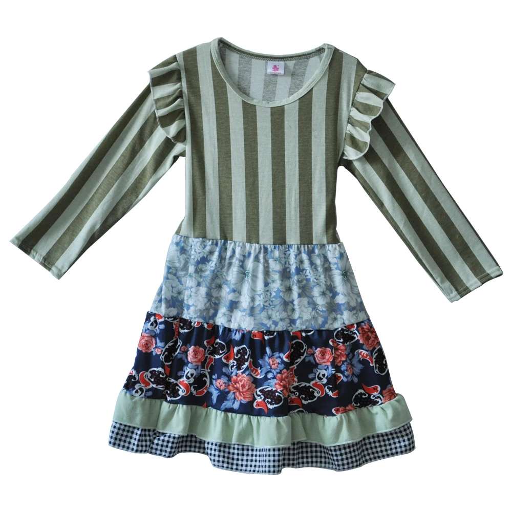 こうるさいリメイク女の子フリルドレスフルスリーブストライプ秋冬ベルト服childre綿子供ブティックドレスcx010
