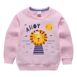 Детская одежда с рисунком льва весенне-осенний топ из чистого хлопка с длинными рукавами для малышей, футболка для девочек 2-8 лет