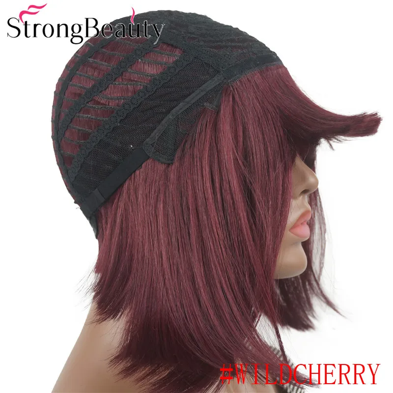 StrongBeauty короткий прямой Боб с аккуратной челкой натуральный синтетический монолитный парик для женщин много цветов