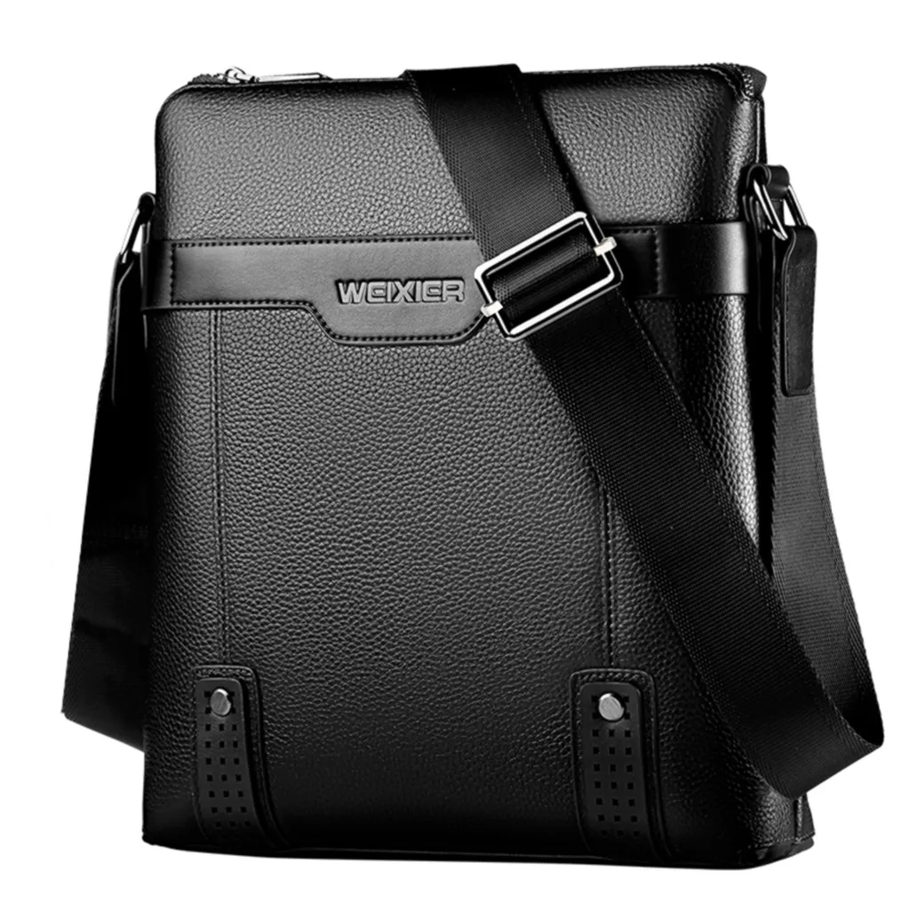 Aelicy Famous Brand Leather Men Shoulder Bag Casual Business Leather Bag Man Messenger Bag Vintage Crossbody Bag Bolsas Male - Цвет: BK