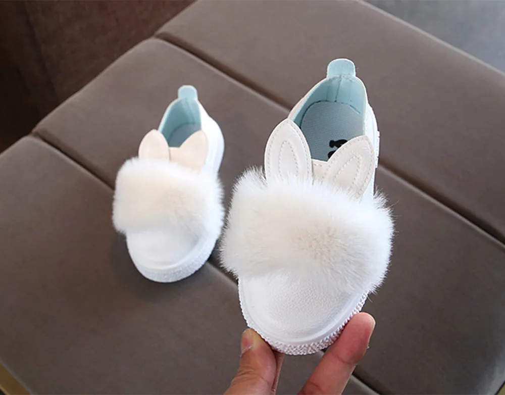 MUQGEW/детские меховые кроссовки для малышей; мягкие Нескользящие тонкие туфли с милым кроликом для девочек; ботиночки для новорожденных; 3 цвета