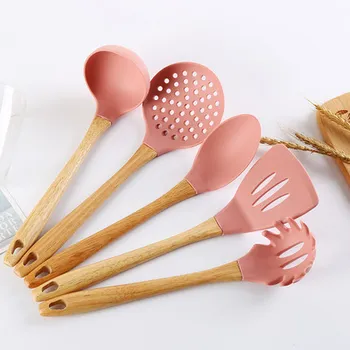 

Silicone spatula set non-stick spoon shovel kitchen high temperature wooden handle shovel soup spoon rice spoon