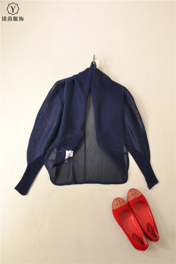 Bleu Gratuite Manteau Automne Blue À dark Creux Vêtements Longues Femmes Fold Châle Livraison De New Miyake Manches Maille gqx6ZwfZ