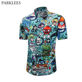 

3D Cartoon Print Hawaiian Shirt 2019 Summer New Short Sleeve Shirt Men Hip Hop Hipster Casual Shirts Male Camisa Masculina XXL