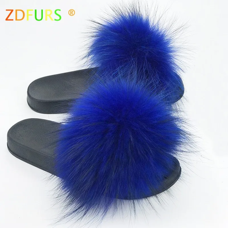 Женские шлепанцы с натуральным мехом енота ZDFURS * повседневные летние лисьим
