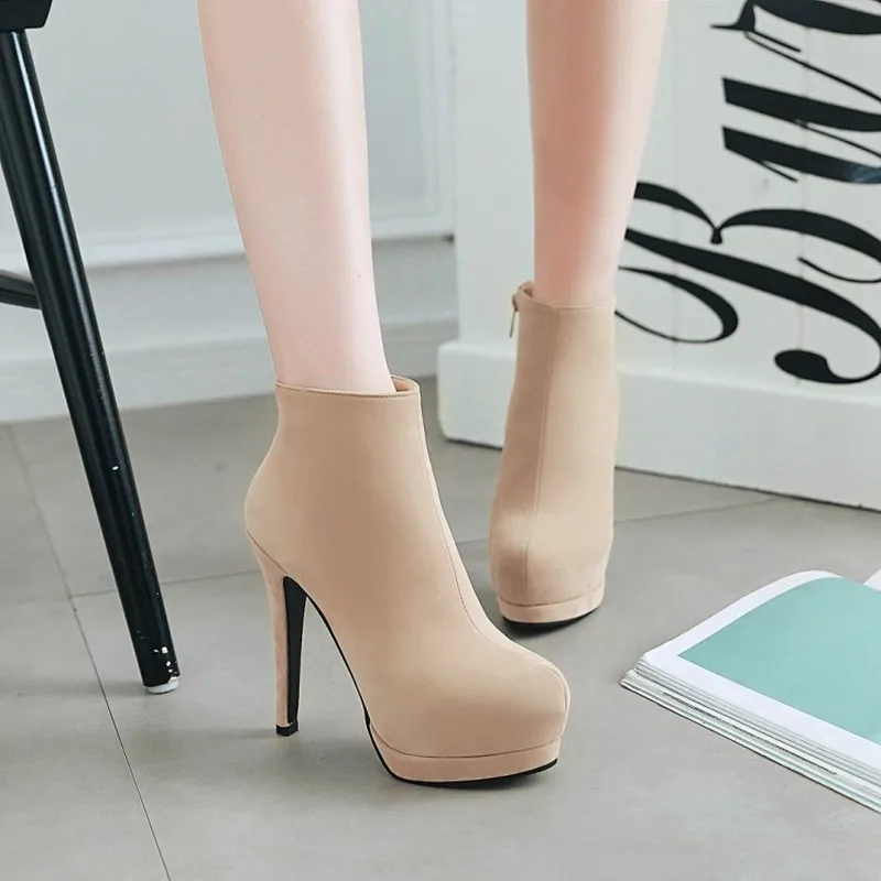 

Women's Boots winter new style fashion Flock Round head zipper Fine heel High heel Short tube Women's shoe plus size 34-43
