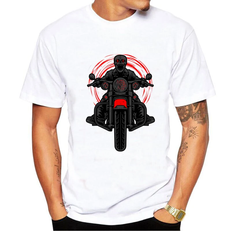 

New Summer T shirt Men Fashion 3D printing Cartoon Skull Motorcycles T-shirts Man Short Sleeve T Shirt white hipster tops