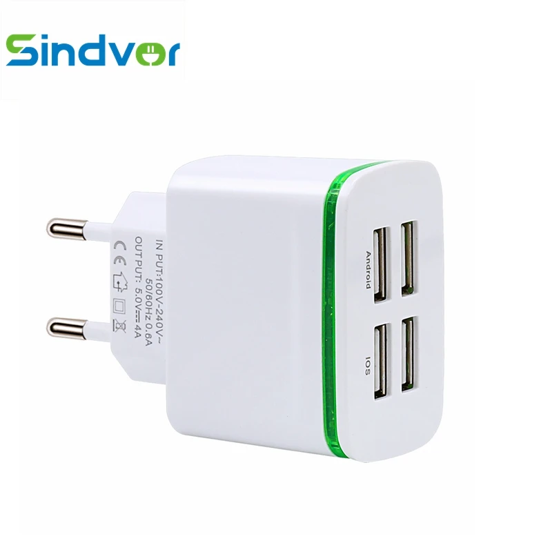 Goedkoop Sindvor 4 Port USB Charger 5 V 4A (20 W) 4 Usb poorten Smart Lader Reislader met EU Plug voor iPhone 8 X iPad Samsung LG