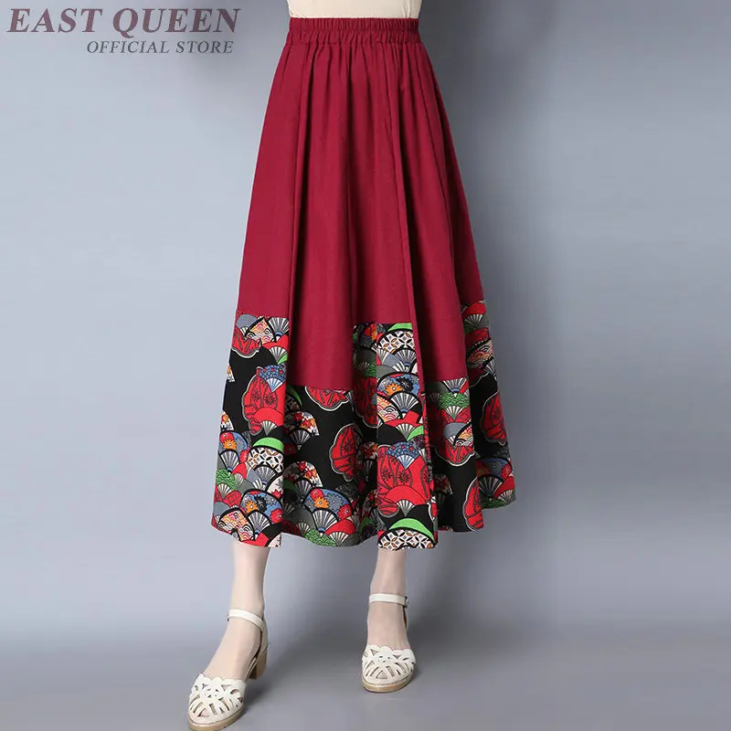 Women summer skirts hot sale 2018 Indie Folk Print elastic waist pleated half skirts woman skirt