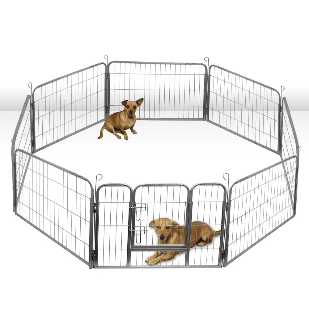 02 8 Panel Heavy Duty Portable Pet Playpen Folding Metal Cat Dog Exercise Pen Foldable Playpen Fence with Door Pop-Up Kennel Dog Cage