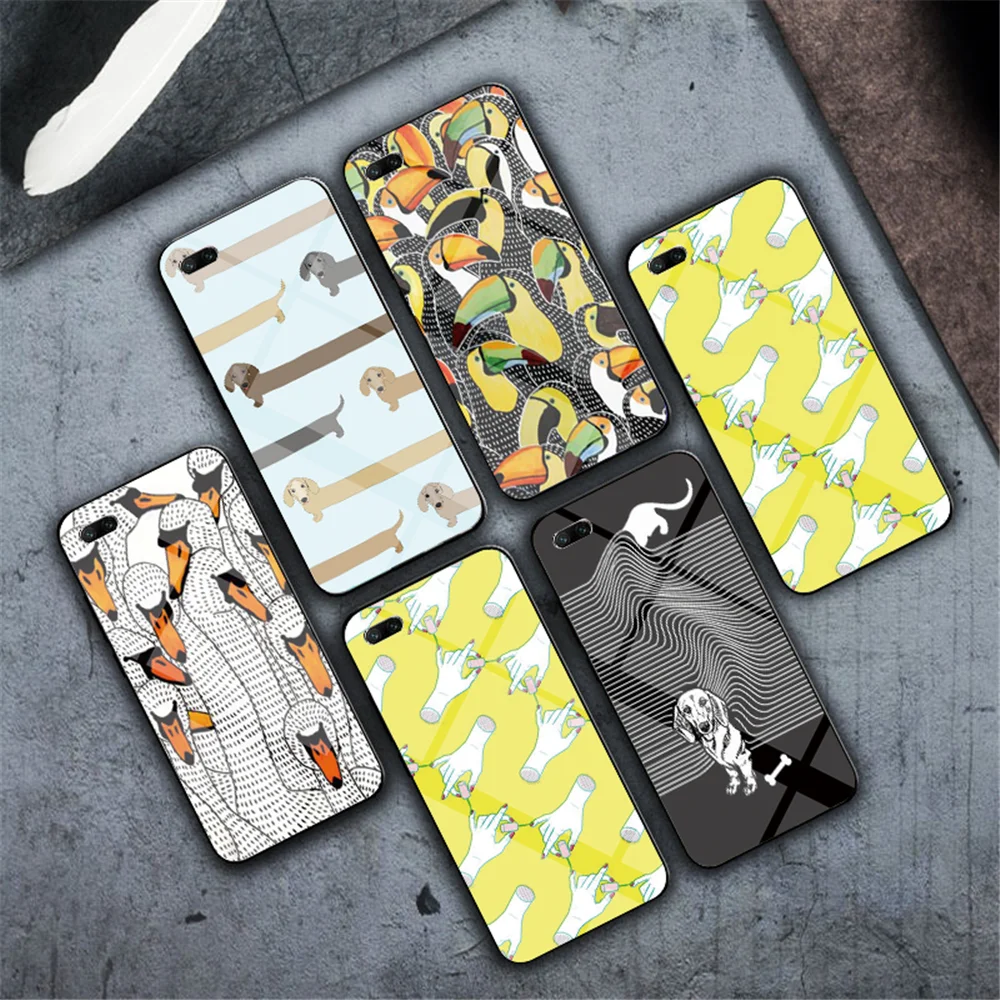 

Cartoon Animals Woodpecker Dog and cat Tempered glass Phone Case for iphone 6 6S 7 8 Plus 5 5s SE X XR XS MAX