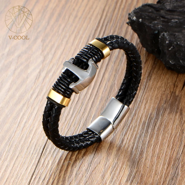 Nautical Bracelets Genuine Leather Wrap Stainless Steel Anchor Men Nautical Bracelets Genuine Leather Wrap Stainless Steel Anchor Men Bracelet Magnetic Clasp