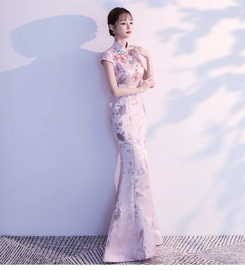 Длинное сексуальное современное платье Ципао платье русалки Китайская традиционная одежда Вечерние платья Женская Роба в восточном стиле