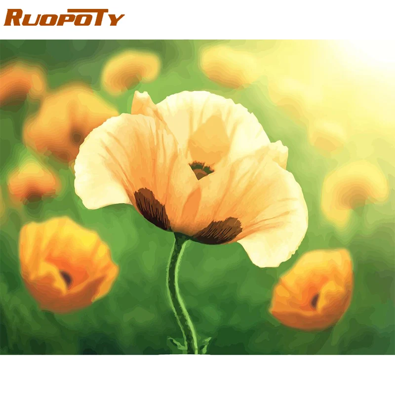 

RUOPOTY Frame Diy Painting By Numbers Yellow Flowers Kit Acrylic Paint By Numbers Canvas Painting For Home Decors Unique Gift