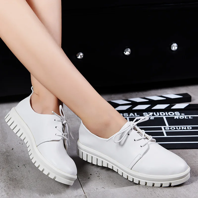 Women Oxfords Flats font b Shoes b font Leather Lace Up Platform font b Shoes b